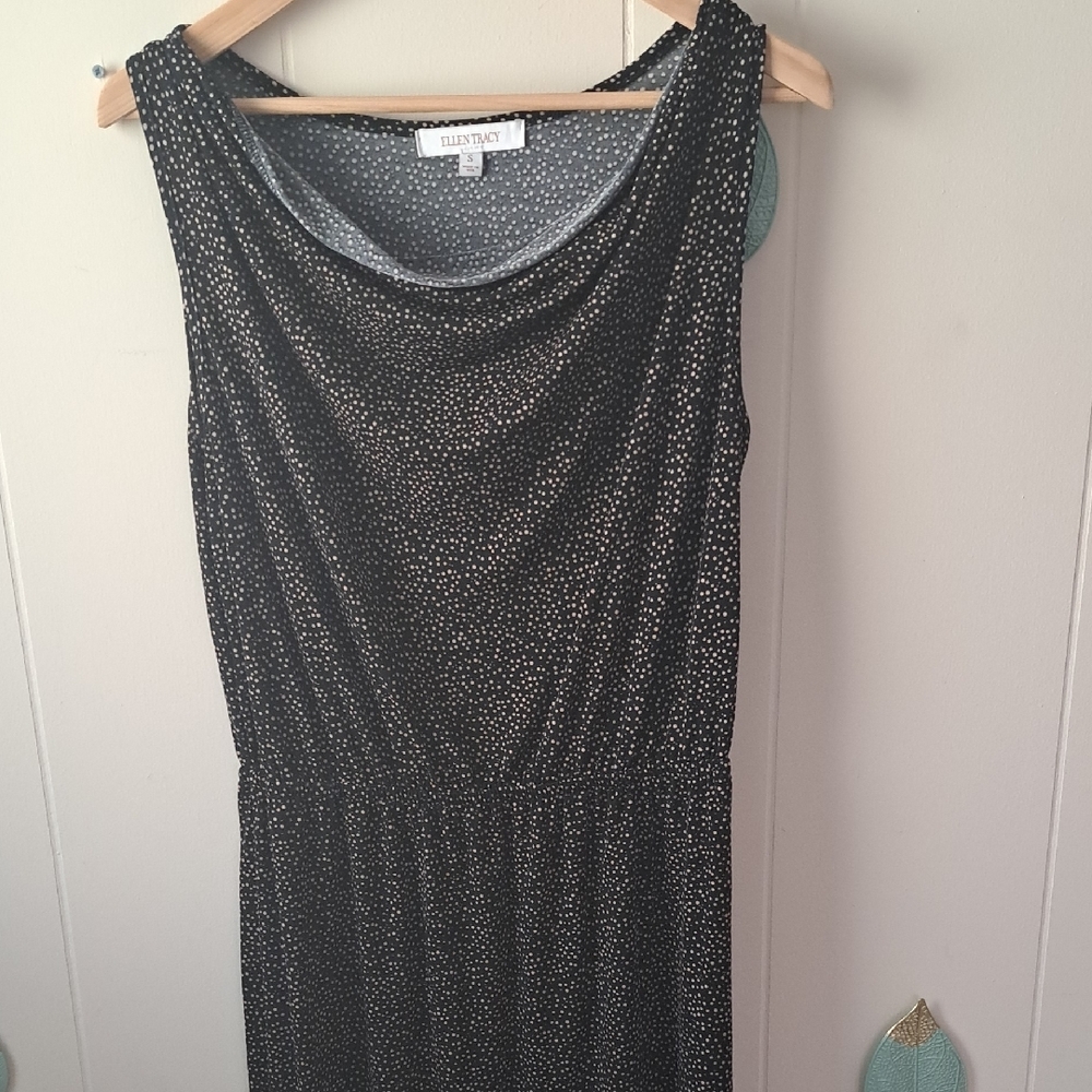 Ellen Tracy Black and White Dotted Midi Dress